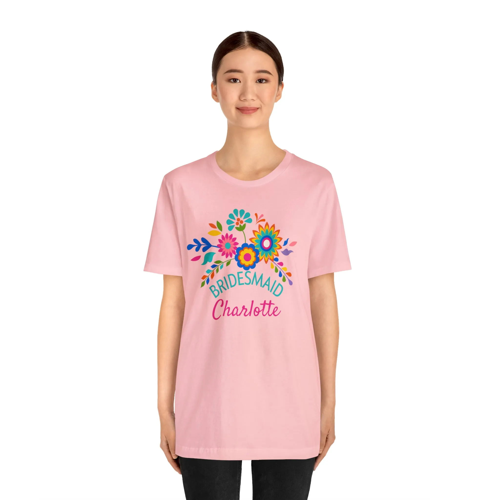 CUSTOM Bride Floral  Wedding T-Shirt | Bridal  Party Tee |  Bella Canvas 3001 Unisex |  Here Comes the Bride Short Sleeve Tshirt