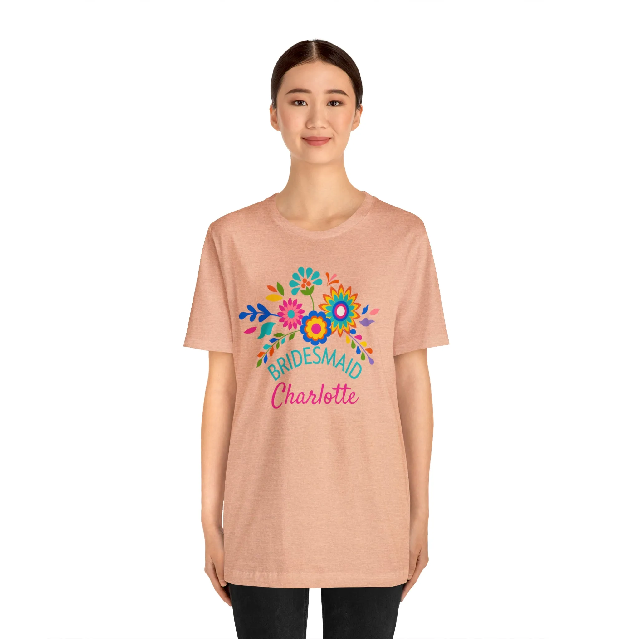 CUSTOM Bride Floral  Wedding T-Shirt | Bridal  Party Tee |  Bella Canvas 3001 Unisex |  Here Comes the Bride Short Sleeve Tshirt