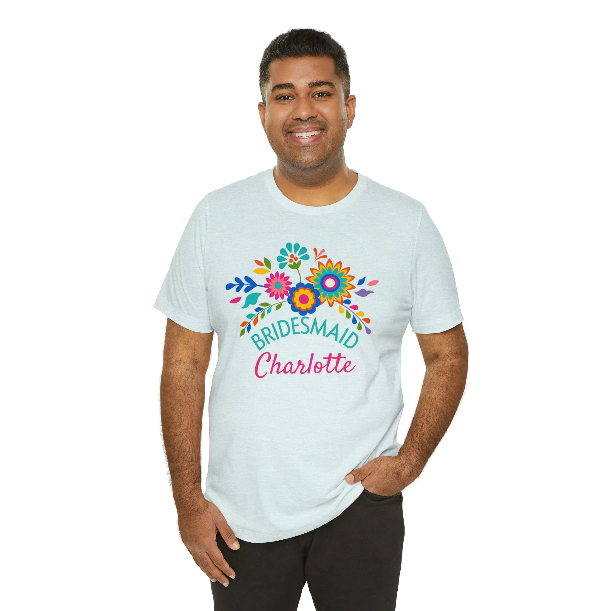 CUSTOM Bride Floral  Wedding T-Shirt | Bridal  Party Tee |  Bella Canvas 3001 Unisex |  Here Comes the Bride Short Sleeve Tshirt