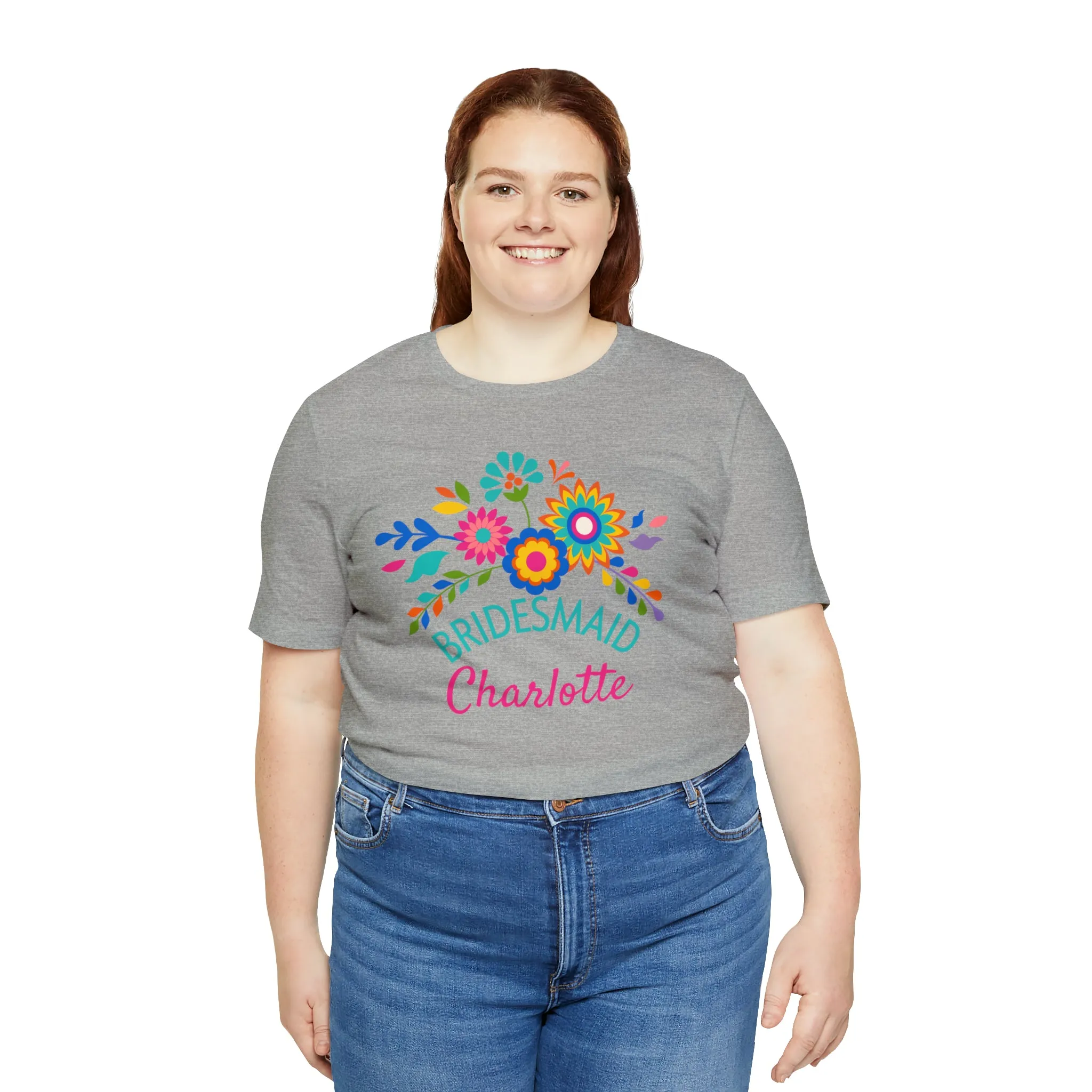 CUSTOM Bride Floral  Wedding T-Shirt | Bridal  Party Tee |  Bella Canvas 3001 Unisex |  Here Comes the Bride Short Sleeve Tshirt