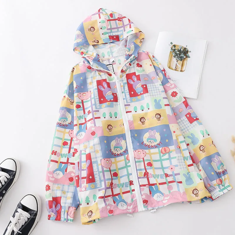 CUTE CARTOON BUNNY PRINT HOODED CARDIGAN UB2788