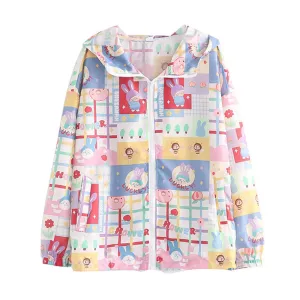 CUTE CARTOON BUNNY PRINT HOODED CARDIGAN UB2788