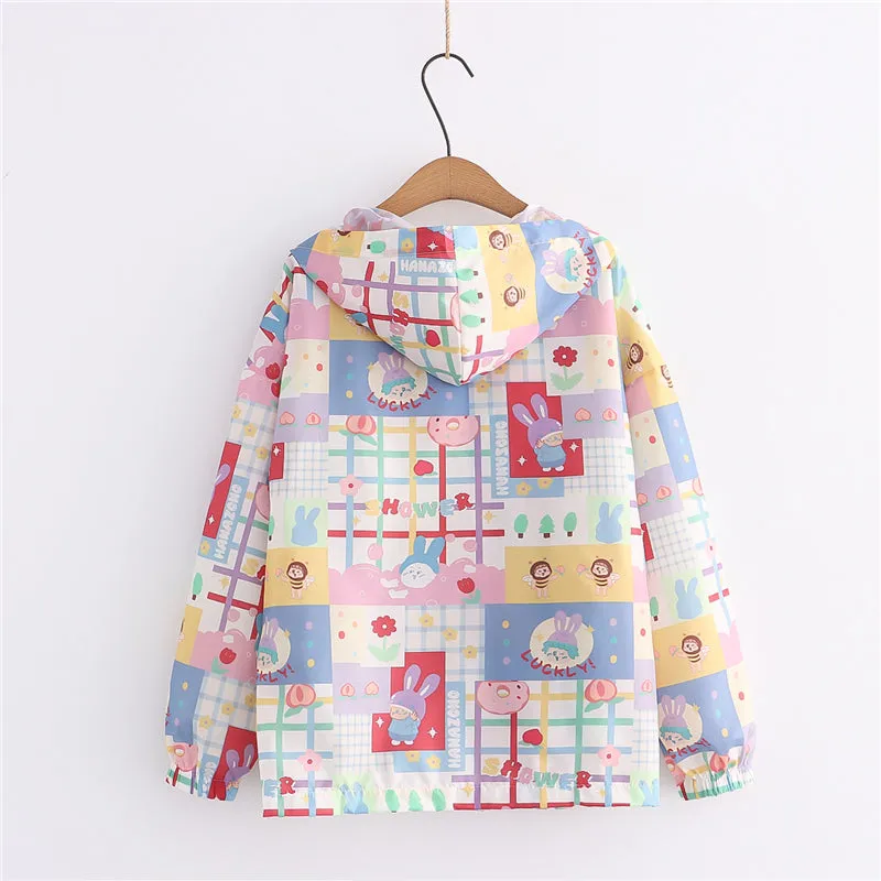 CUTE CARTOON BUNNY PRINT HOODED CARDIGAN UB2788