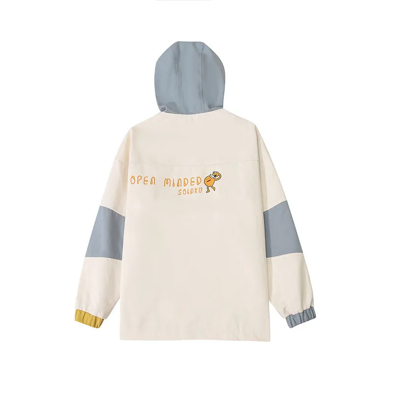CUTE CARTOON PRINT COLOR BLOCK HOODED JACKET UB2795