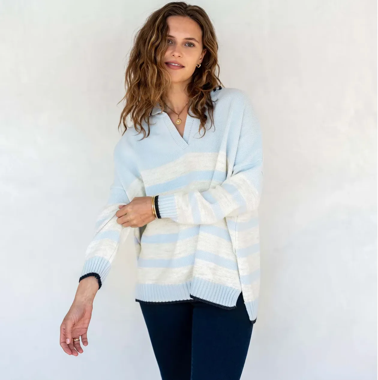 D Marina Polo Sweater - Sky   Sea Salt