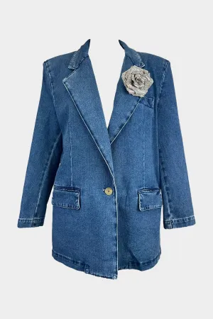 Denim Blazer Jacket in Light Blue Denim