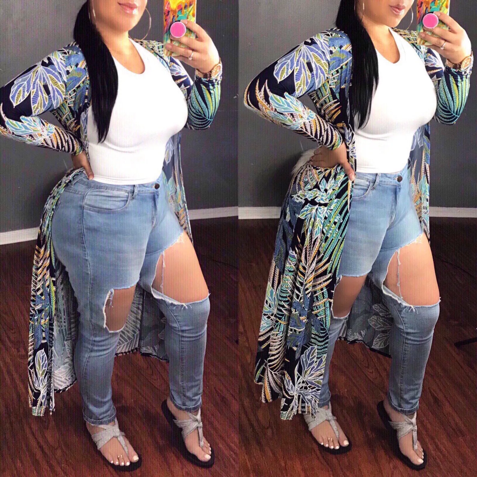 Denim Distressed High Waist Jeans