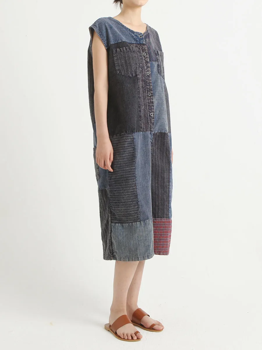 Denim Vintage Summer Patchwork Overalls Jumpsuit