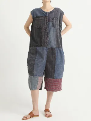 Denim Vintage Summer Patchwork Overalls Jumpsuit