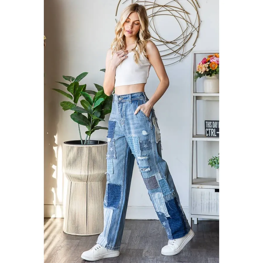 Denim Washed Patchwork Oli Hali Jeans