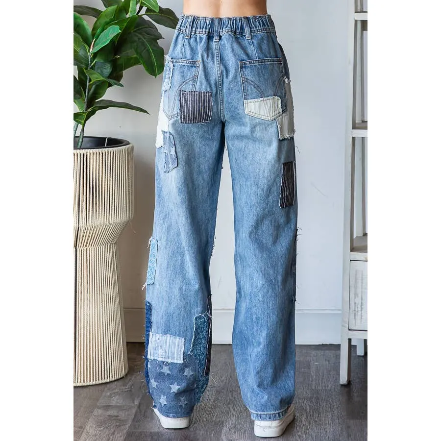 Denim Washed Patchwork Oli Hali Jeans