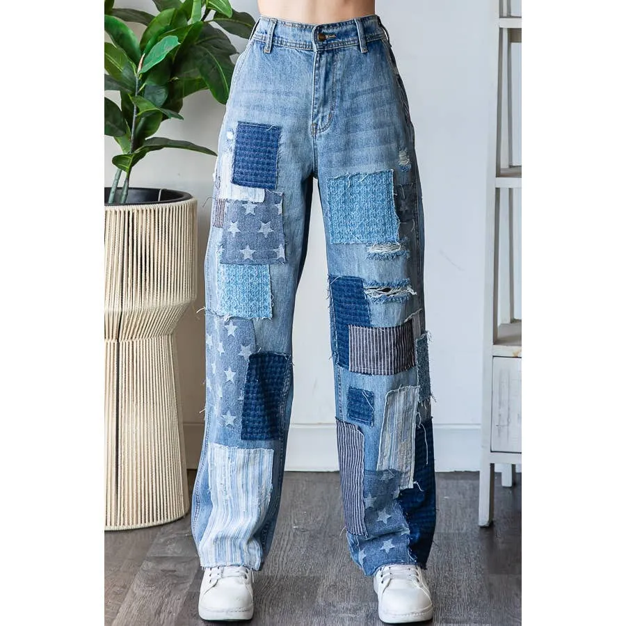 Denim Washed Patchwork Oli Hali Jeans