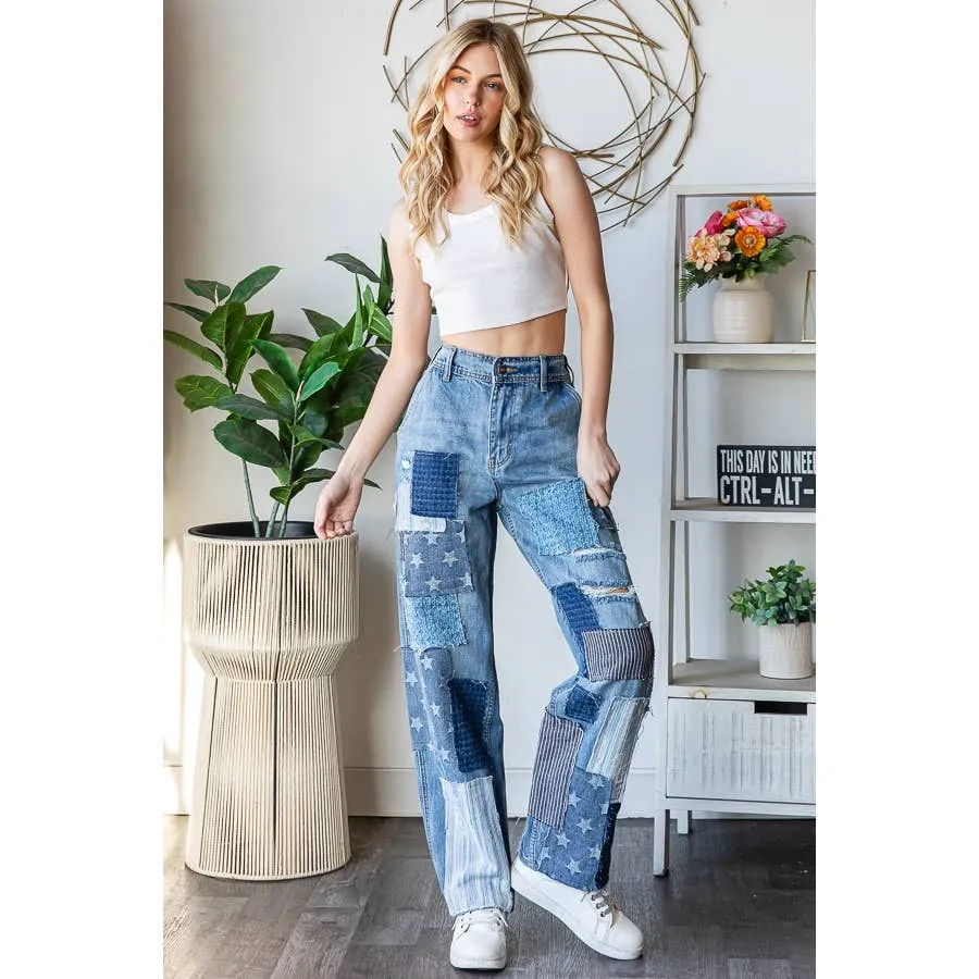 Denim Washed Patchwork Oli Hali Jeans