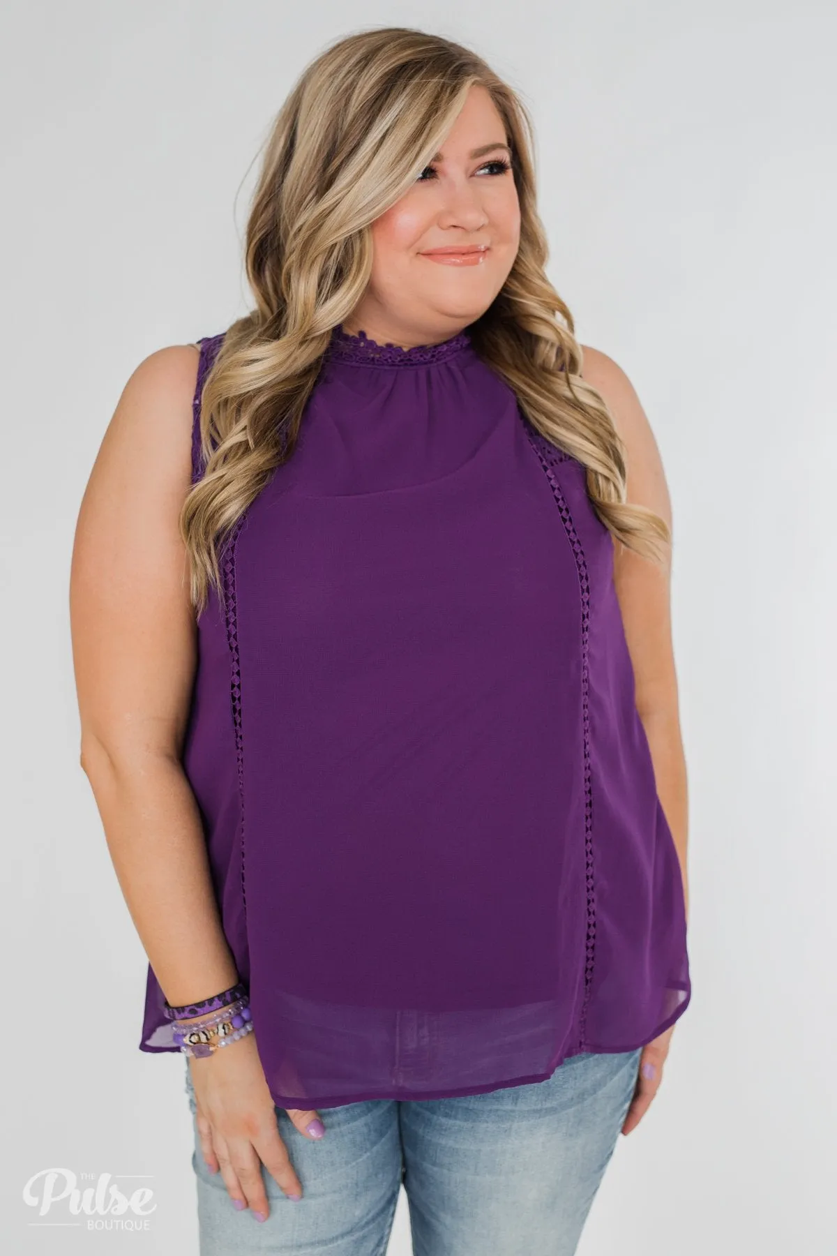 Detailed in Lace Tank Top- Deep Purple
