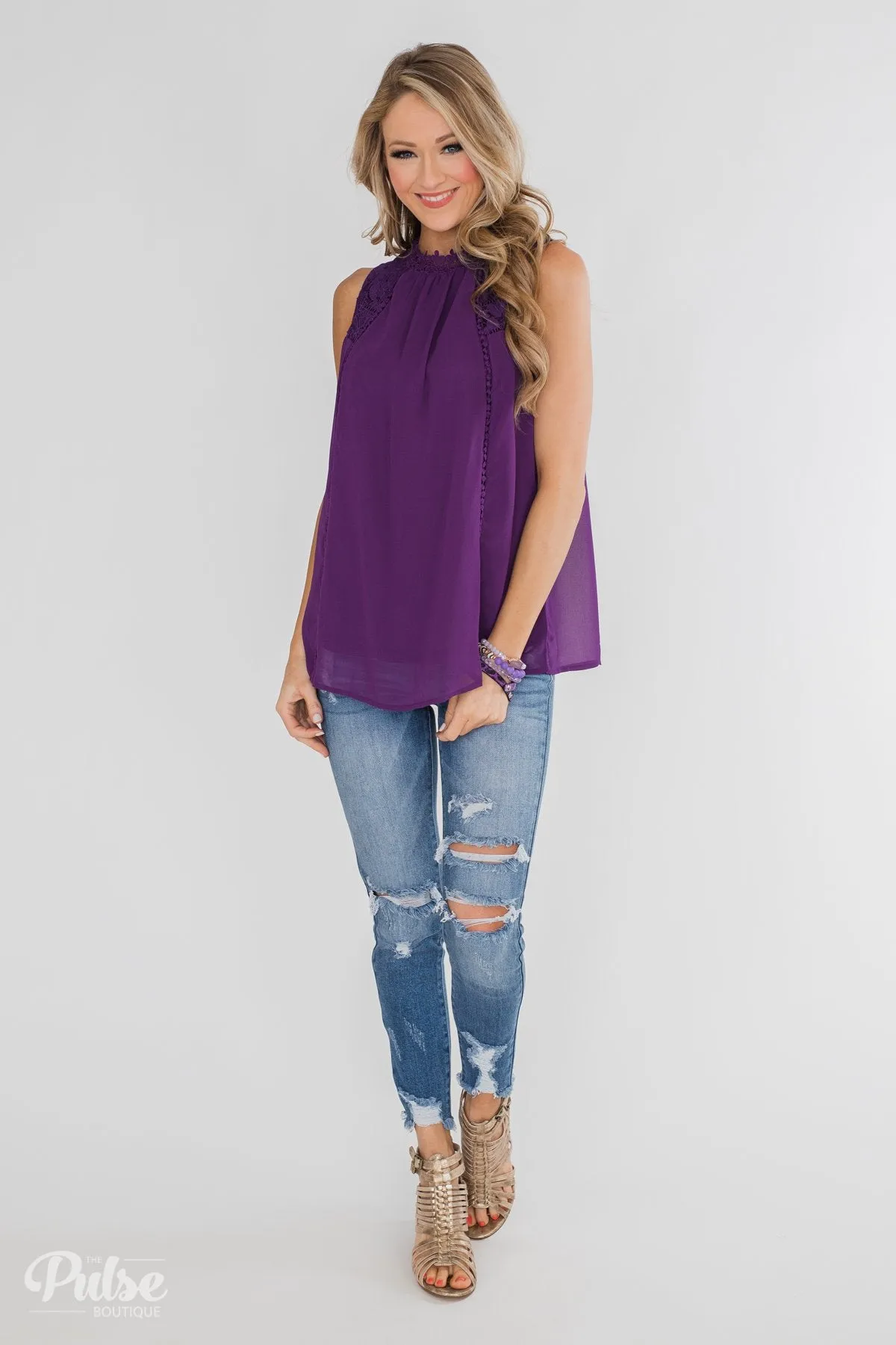 Detailed in Lace Tank Top- Deep Purple