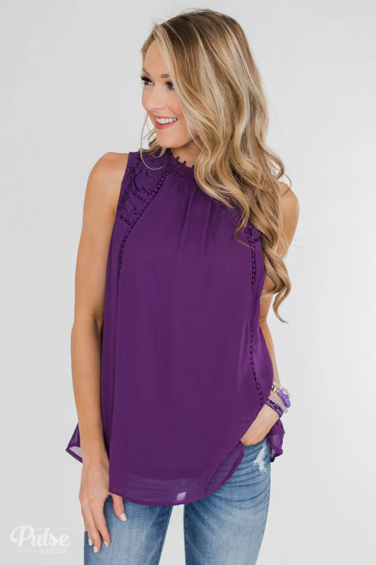 Detailed in Lace Tank Top- Deep Purple