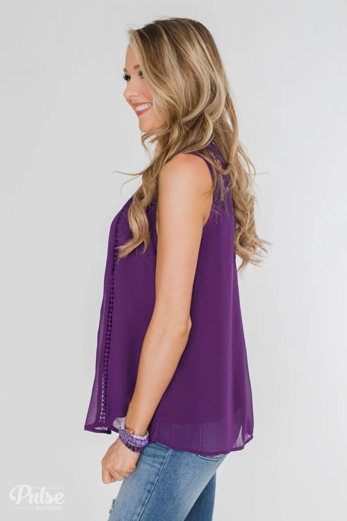 Detailed in Lace Tank Top- Deep Purple