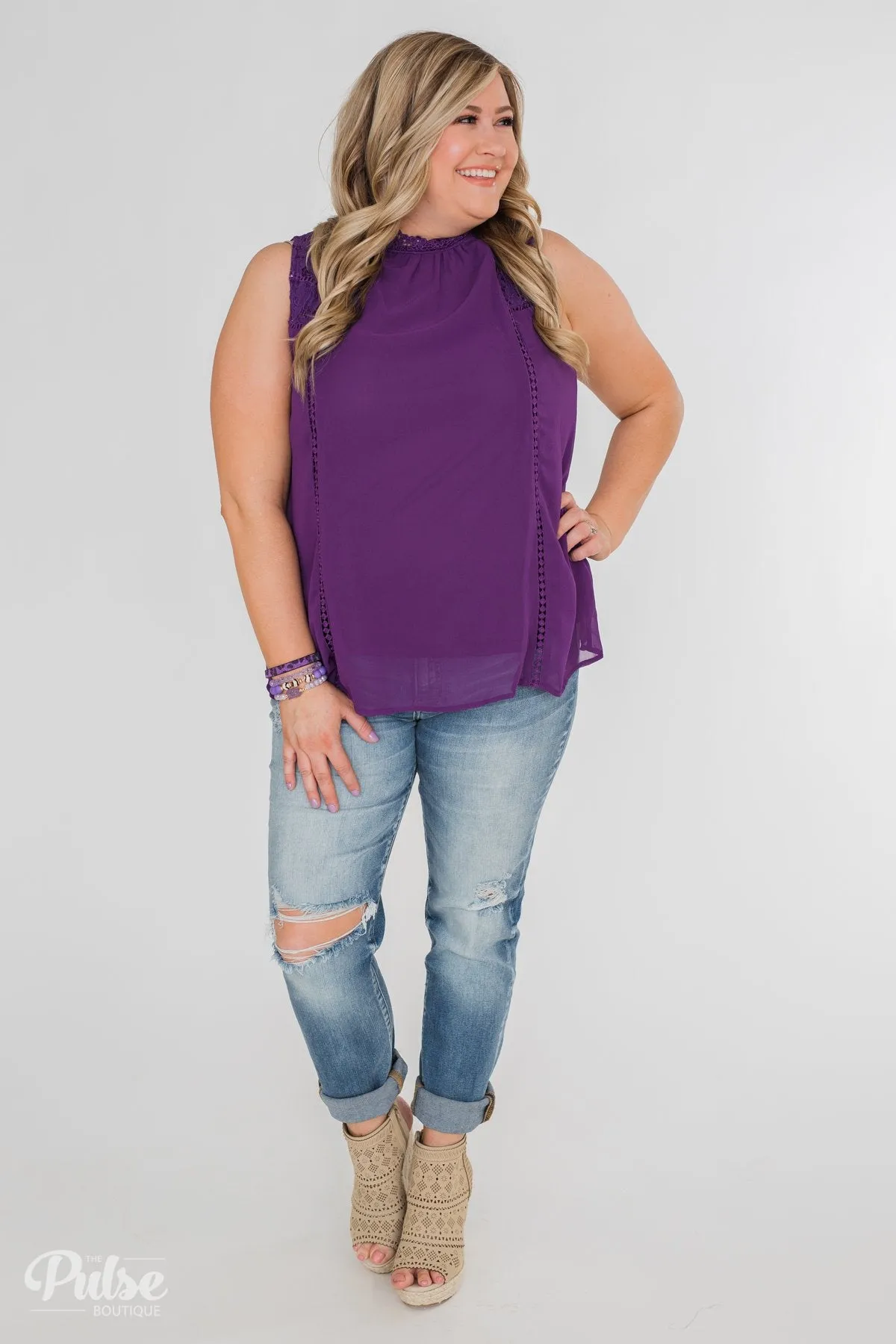 Detailed in Lace Tank Top- Deep Purple