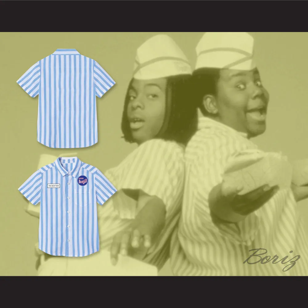 Dexter Good Burger Light Blue/ White Striped Polo Shirt 2