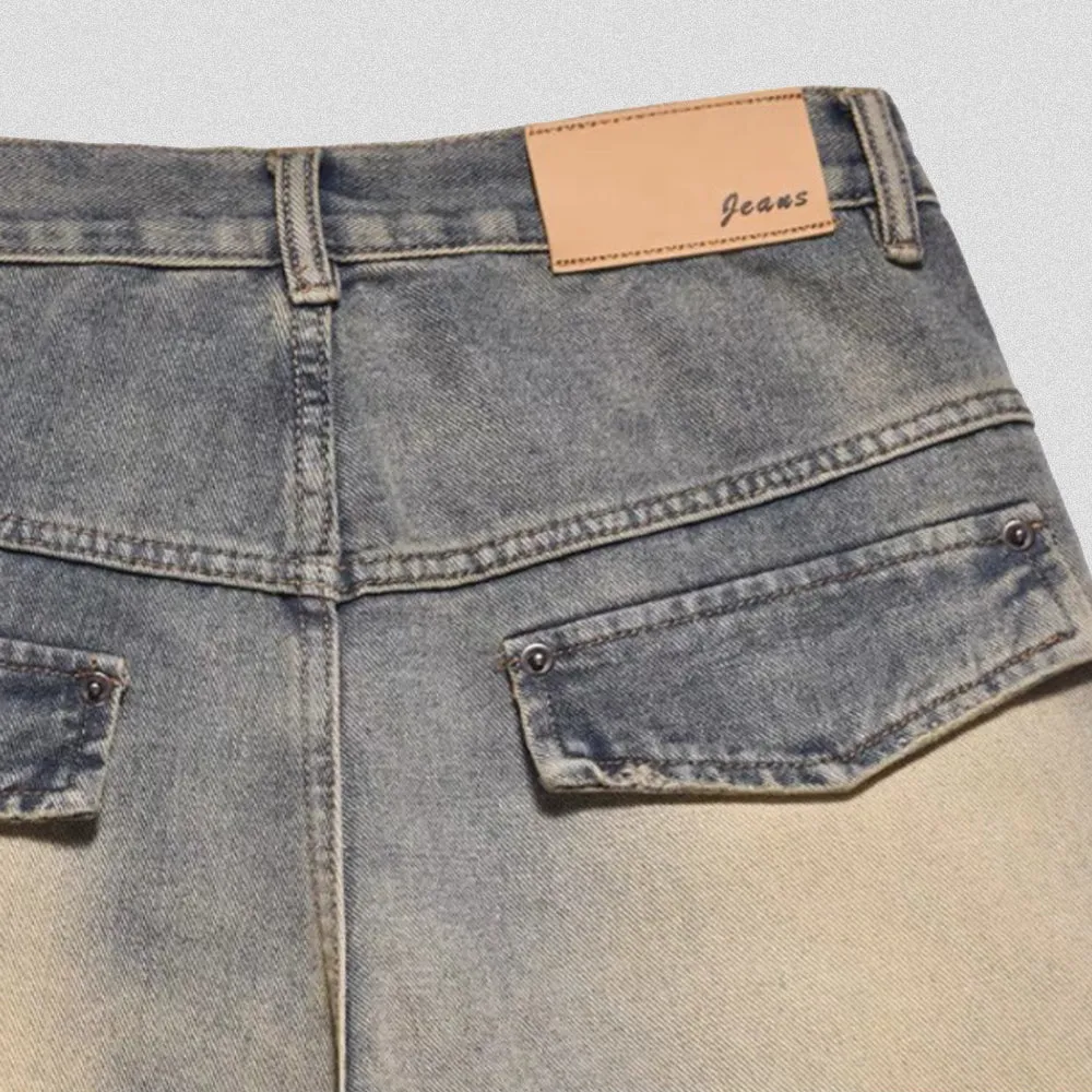 DF|Functional Solid Color Patchwork Jeans
