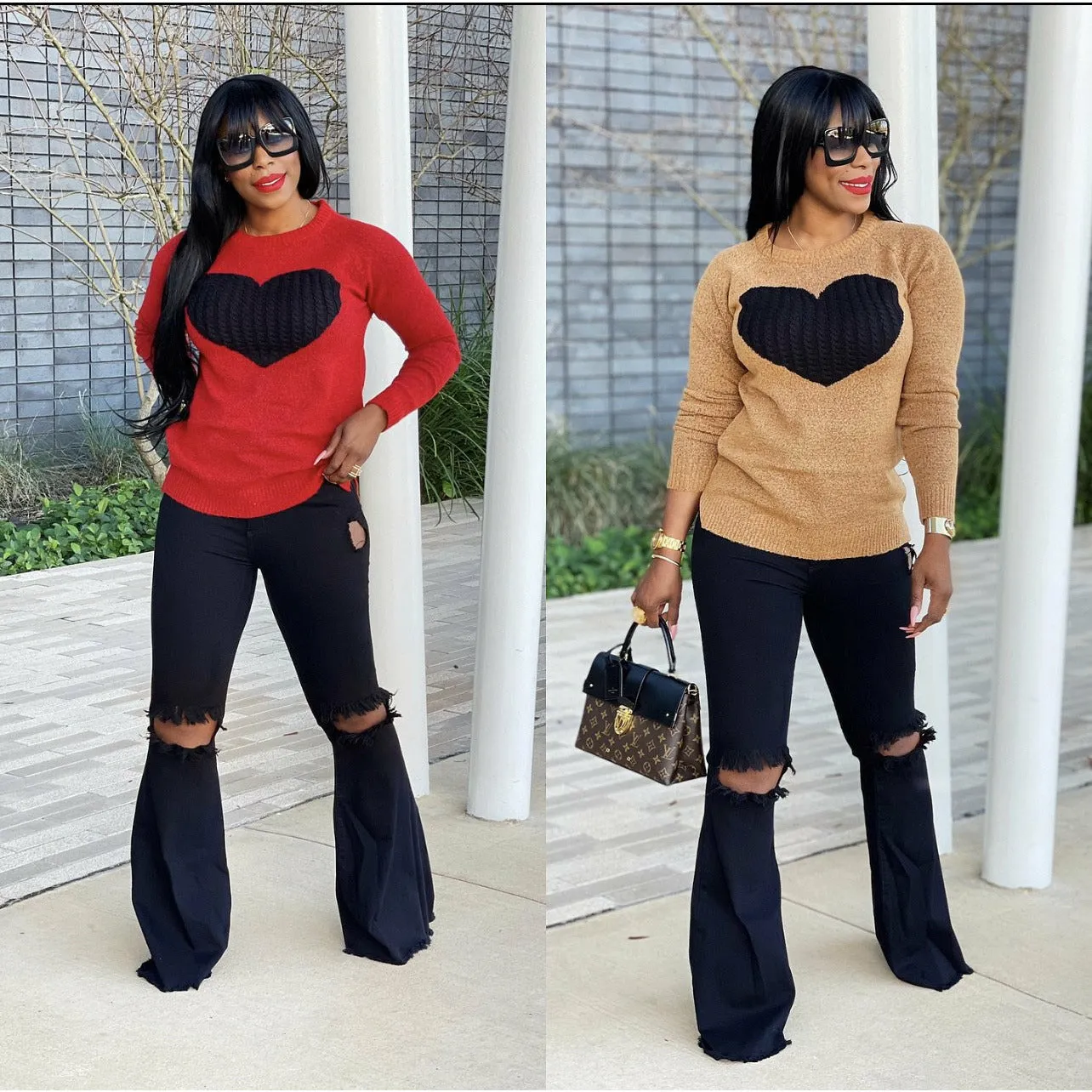 DISTRESSED BELL BOTTOM JEANS (BLACK)