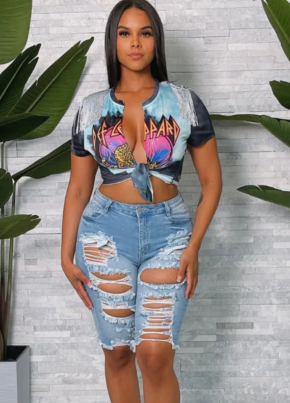 DISTRESSED DENIM SHORTS