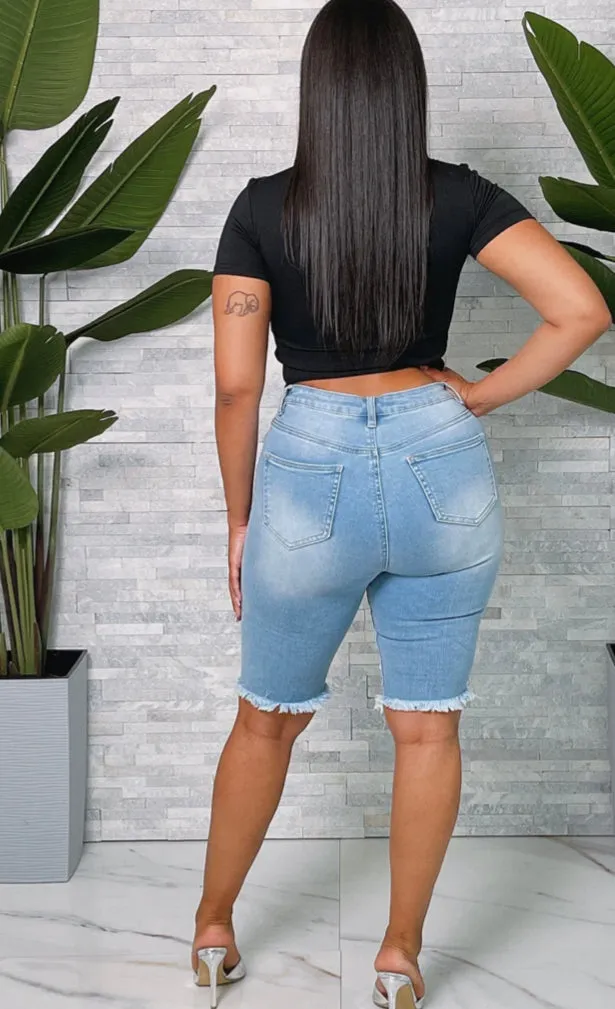DISTRESSED DENIM SHORTS