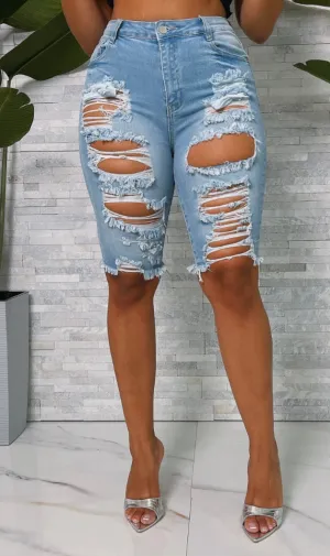 DISTRESSED DENIM SHORTS