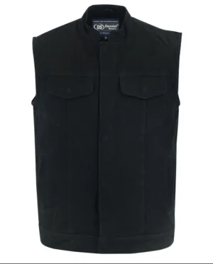 DM989BK CONCEALED SNAP CLOSURE, DENIM MATERIAL, SCOOP COLLAR & HIDDEN ZIPPER COP