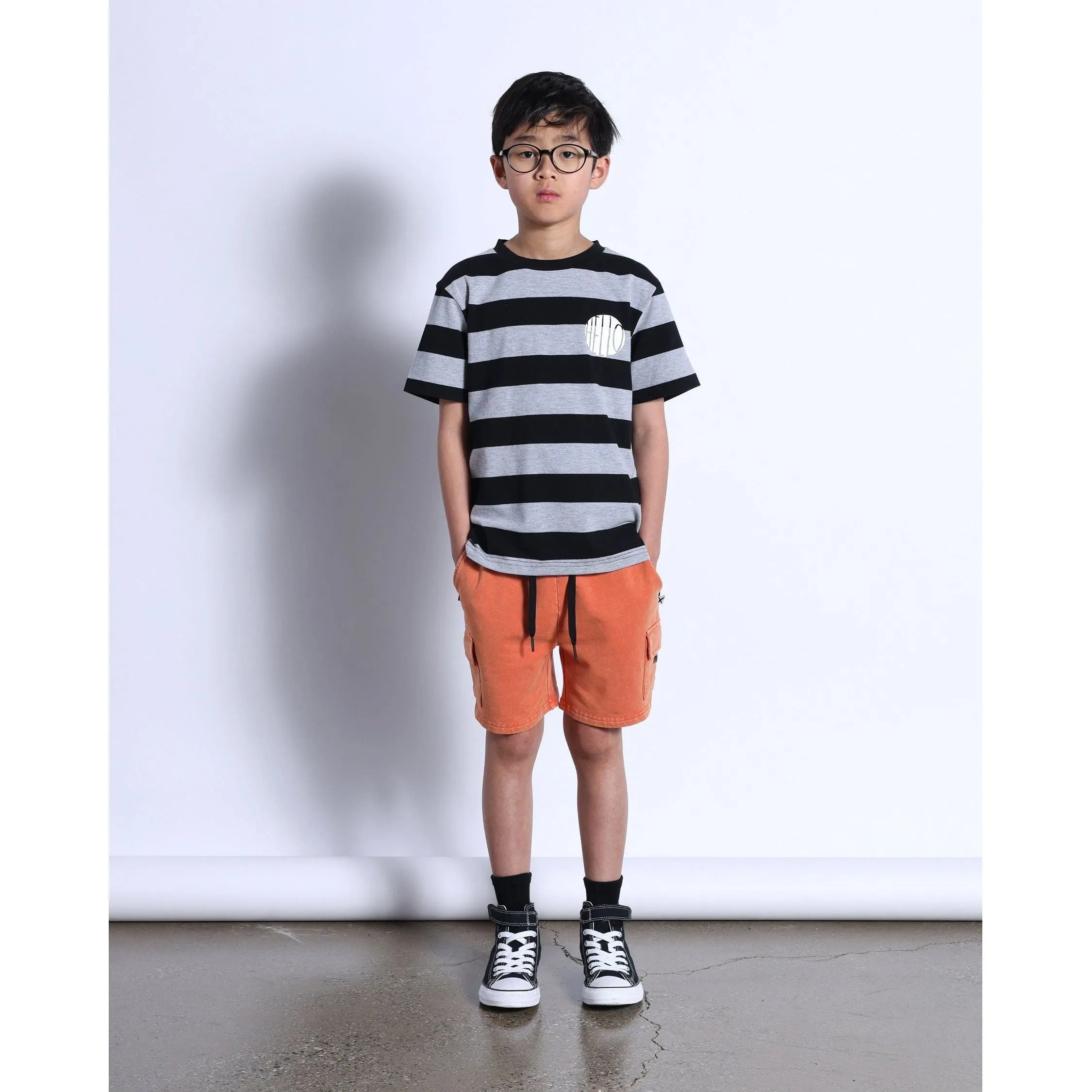Duo Tee- Black/Grey Marle Stripe