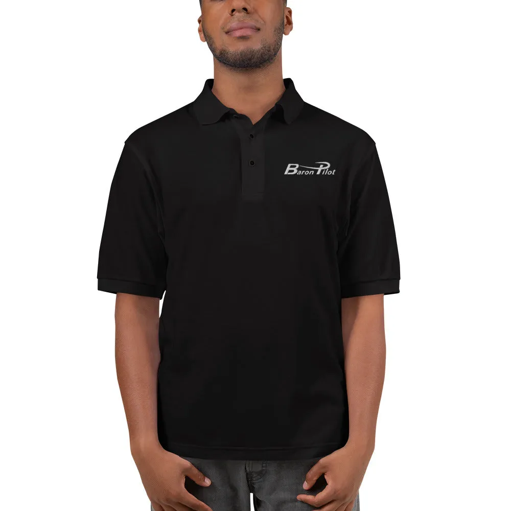Embroidered Black Baron Pilot Men's Premium Polo