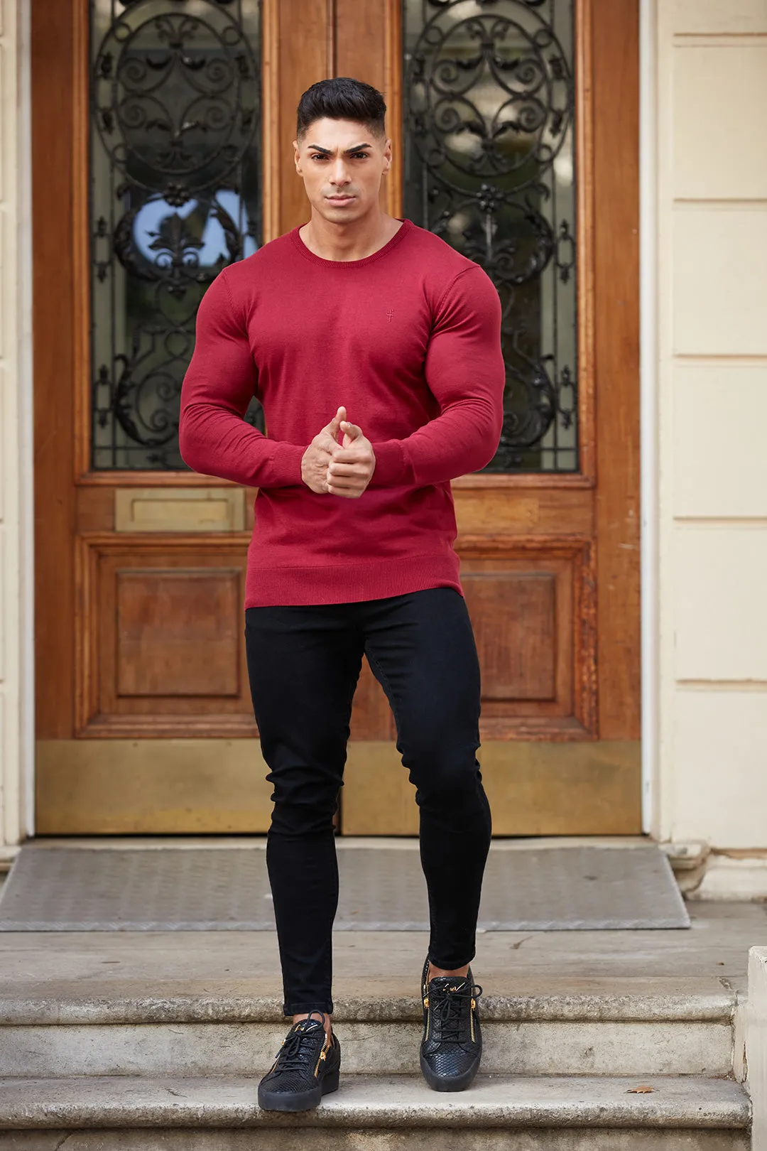 Father Sons Classic Burgundy Crew Neck Knitted Jumper (Burgundy Emblem) - FSH363