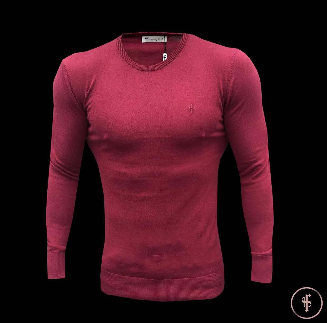 Father Sons Classic Burgundy Crew Neck Knitted Jumper (Burgundy Emblem) - FSH363