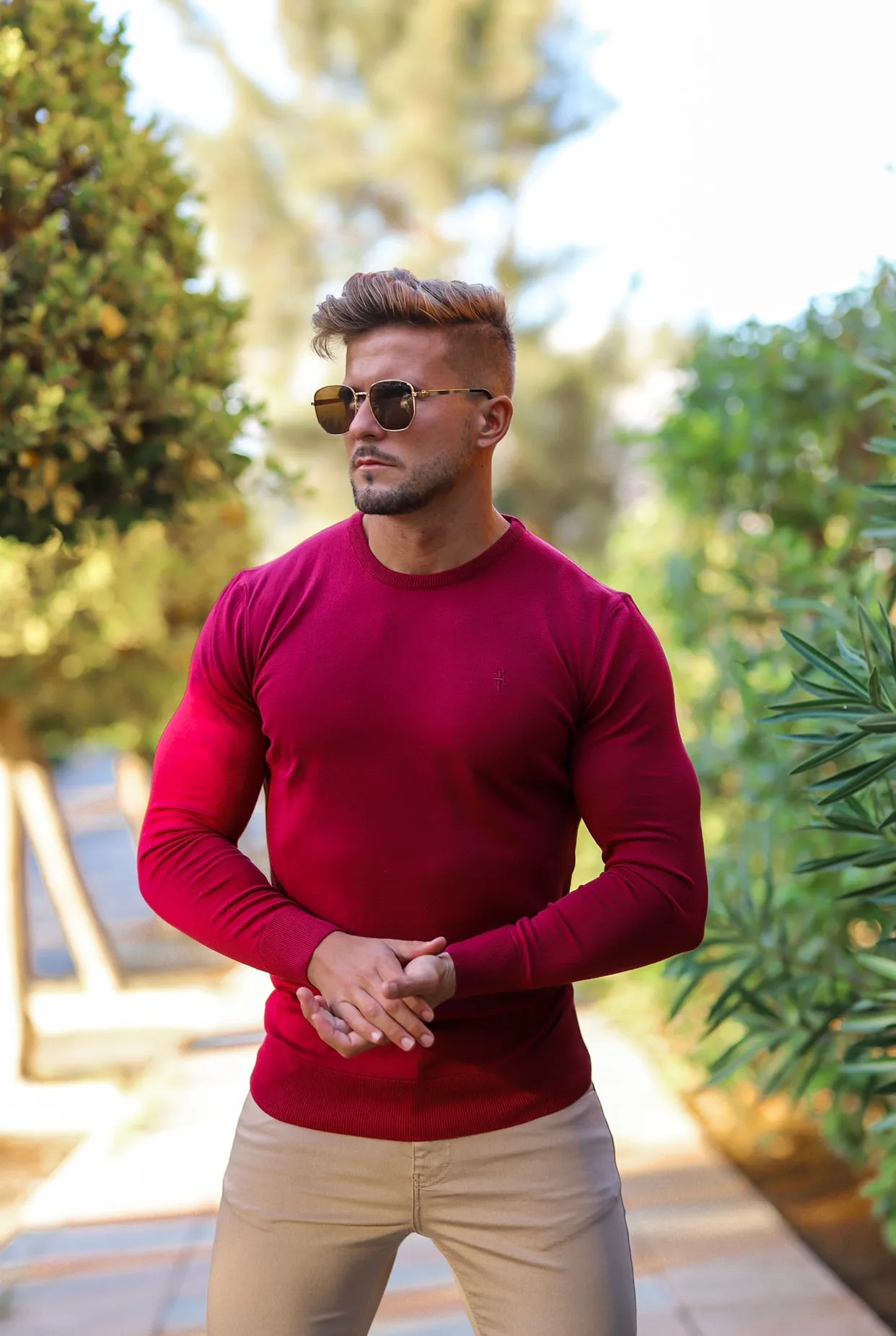 Father Sons Classic Burgundy Crew Neck Knitted Jumper (Burgundy Emblem) - FSH363