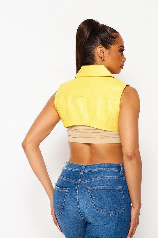 FAUX LEATHER VEST CROP