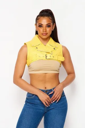 FAUX LEATHER VEST CROP