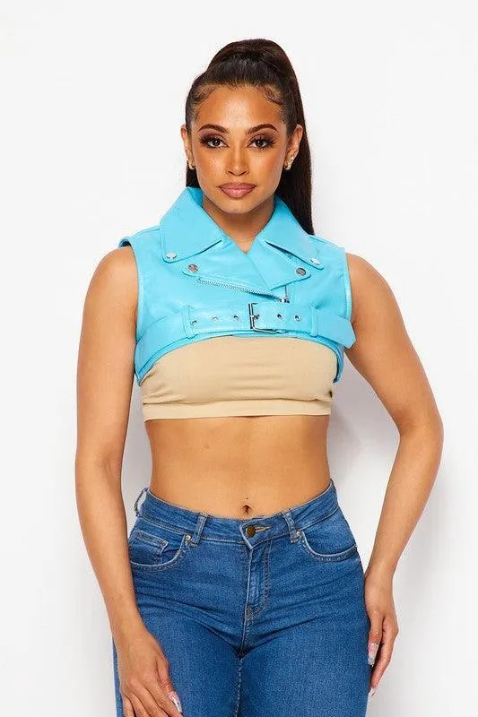 FAUX LEATHER VEST CROP