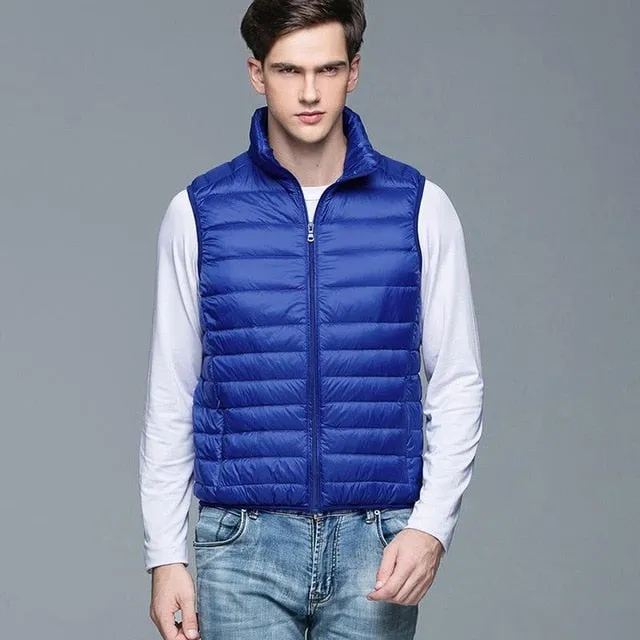 Fitaylor New Winter Men Down Vest Ultra Light 90% White Duck Down Outwear Sleeveless Warm Slim WaistCoat Black Wine Red