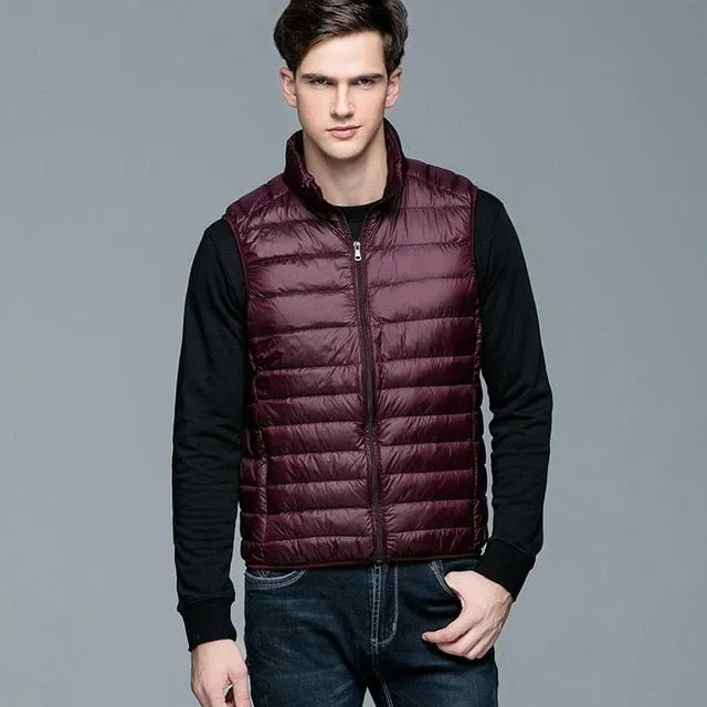 Fitaylor New Winter Men Down Vest Ultra Light 90% White Duck Down Outwear Sleeveless Warm Slim WaistCoat Black Wine Red