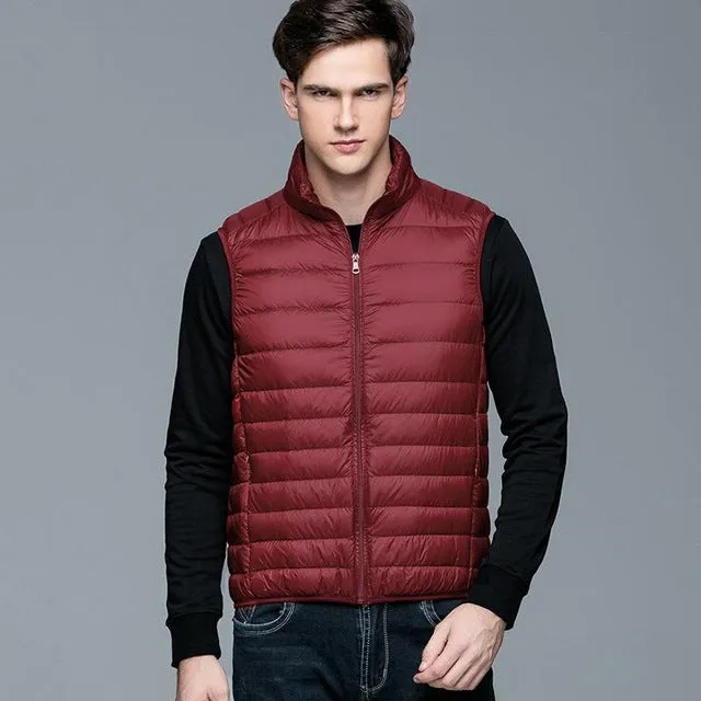 Fitaylor New Winter Men Down Vest Ultra Light 90% White Duck Down Outwear Sleeveless Warm Slim WaistCoat Black Wine Red