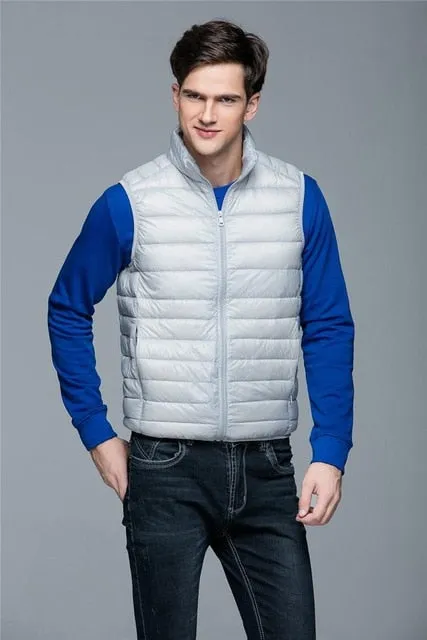 Fitaylor New Winter Men Down Vest Ultra Light 90% White Duck Down Outwear Sleeveless Warm Slim WaistCoat Black Wine Red