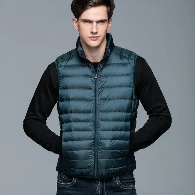 Fitaylor New Winter Men Down Vest Ultra Light 90% White Duck Down Outwear Sleeveless Warm Slim WaistCoat Black Wine Red