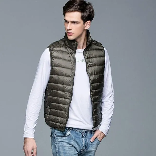 Fitaylor New Winter Men Down Vest Ultra Light 90% White Duck Down Outwear Sleeveless Warm Slim WaistCoat Black Wine Red