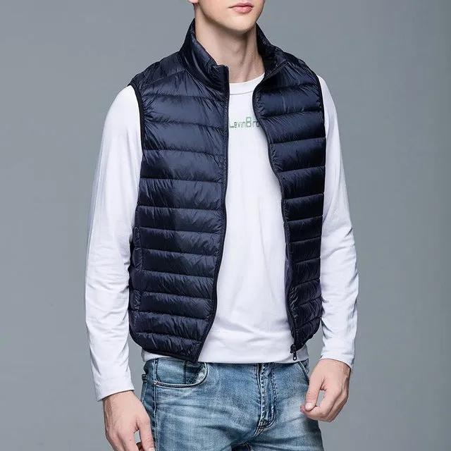 Fitaylor New Winter Men Down Vest Ultra Light 90% White Duck Down Outwear Sleeveless Warm Slim WaistCoat Black Wine Red