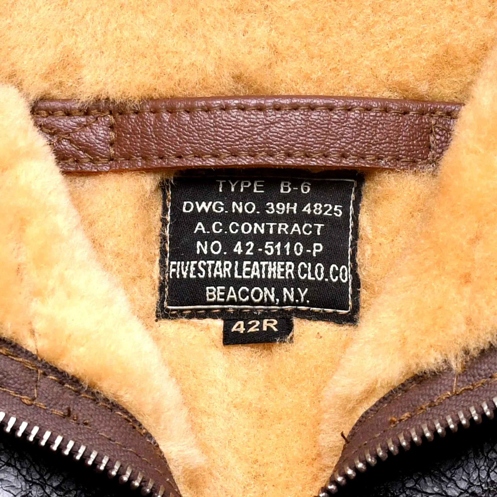 FiveStar Leather Repro USAAF Type B-6 DWG. NO. 39H 4825 A.C.CONTRACT NO. 42-5110-P