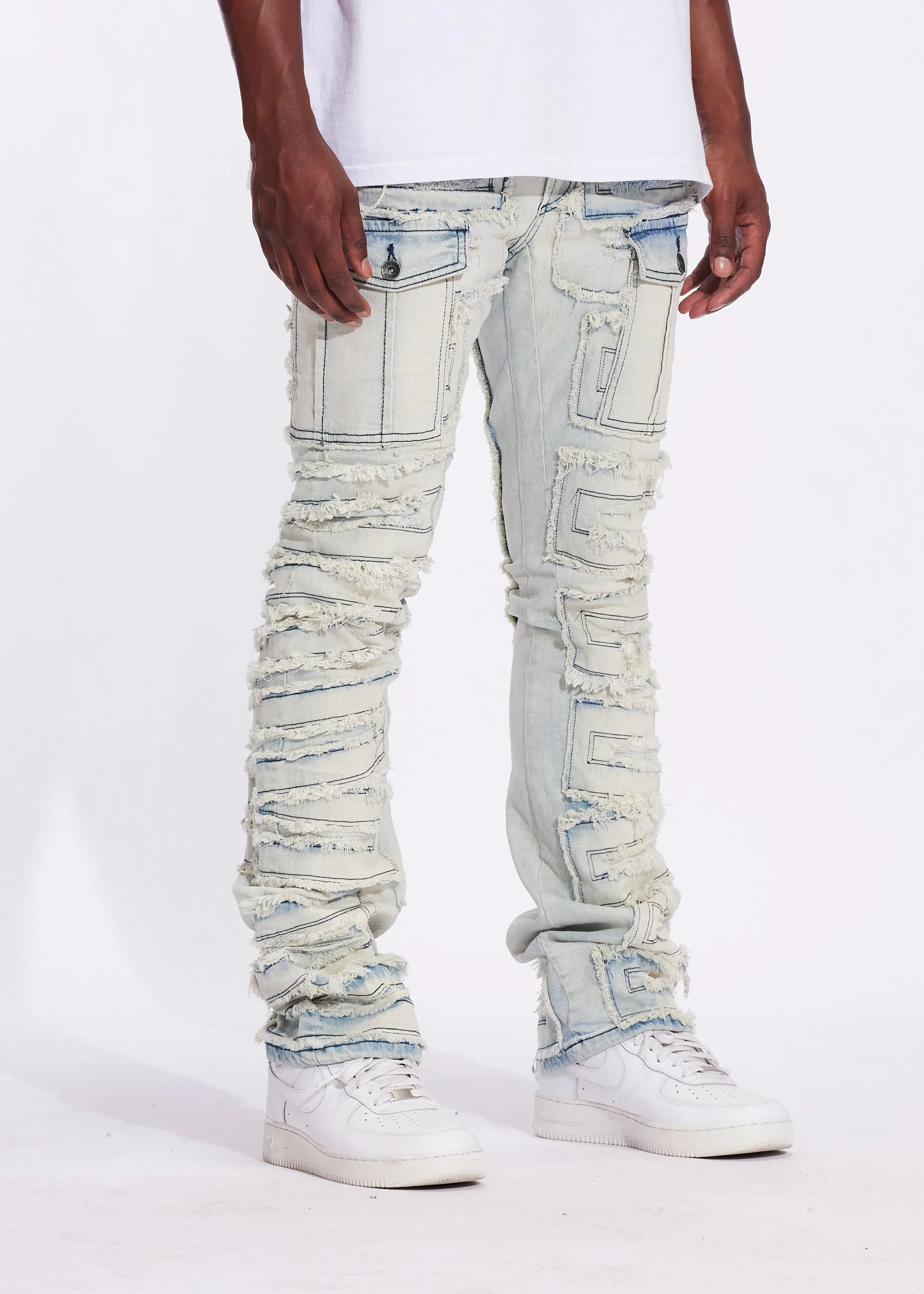 Fray Cargo Flare Denim (Vintage Acid)