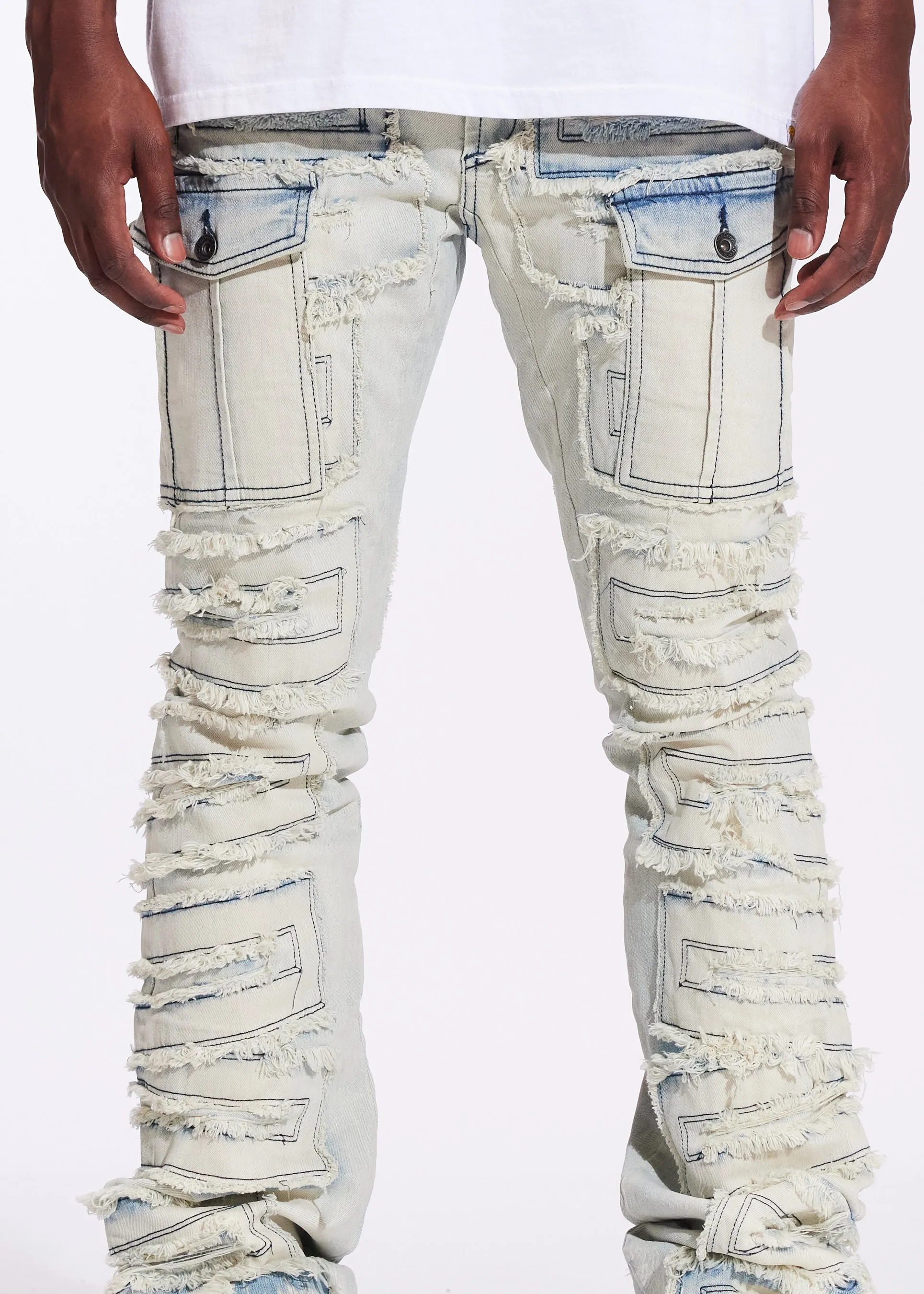 Fray Cargo Flare Denim (Vintage Acid)