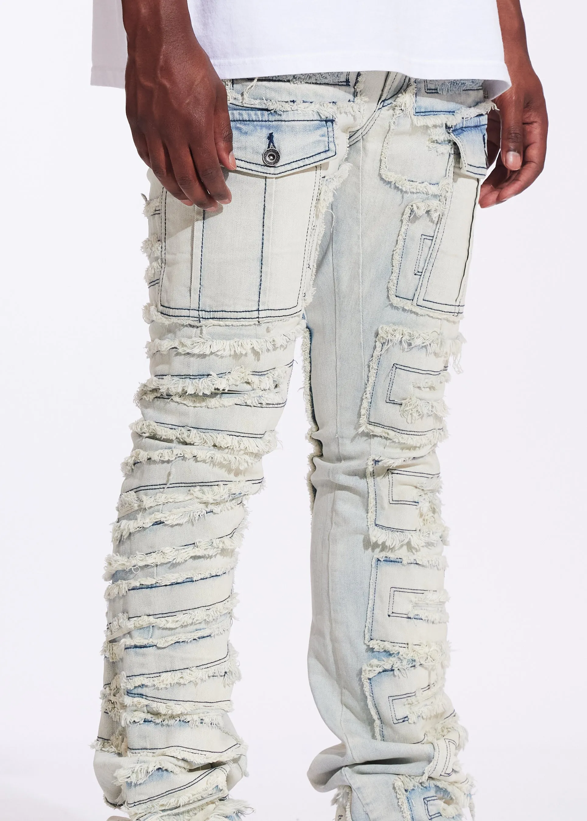 Fray Cargo Flare Denim (Vintage Acid)