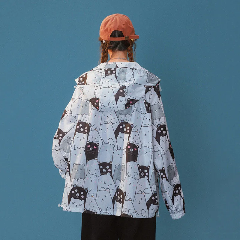 FULL OF BEAR PRINT SUNSCREEN HOODIE UB2796