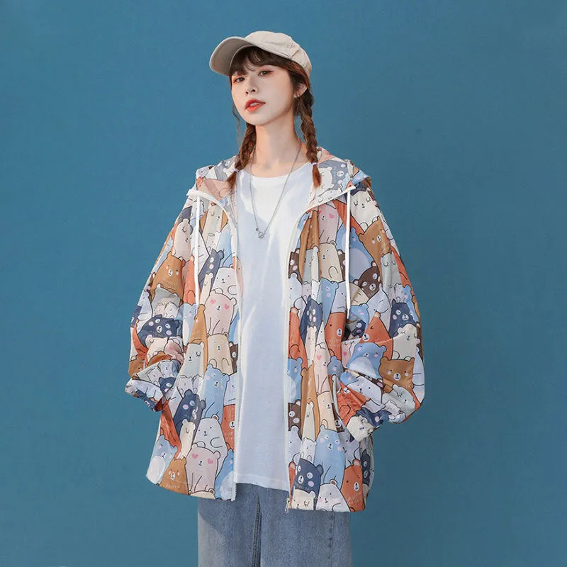 FULL OF BEAR PRINT SUNSCREEN HOODIE UB2796